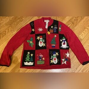 Vintage Christmas Cardigan Sweater Size XL Tiara International